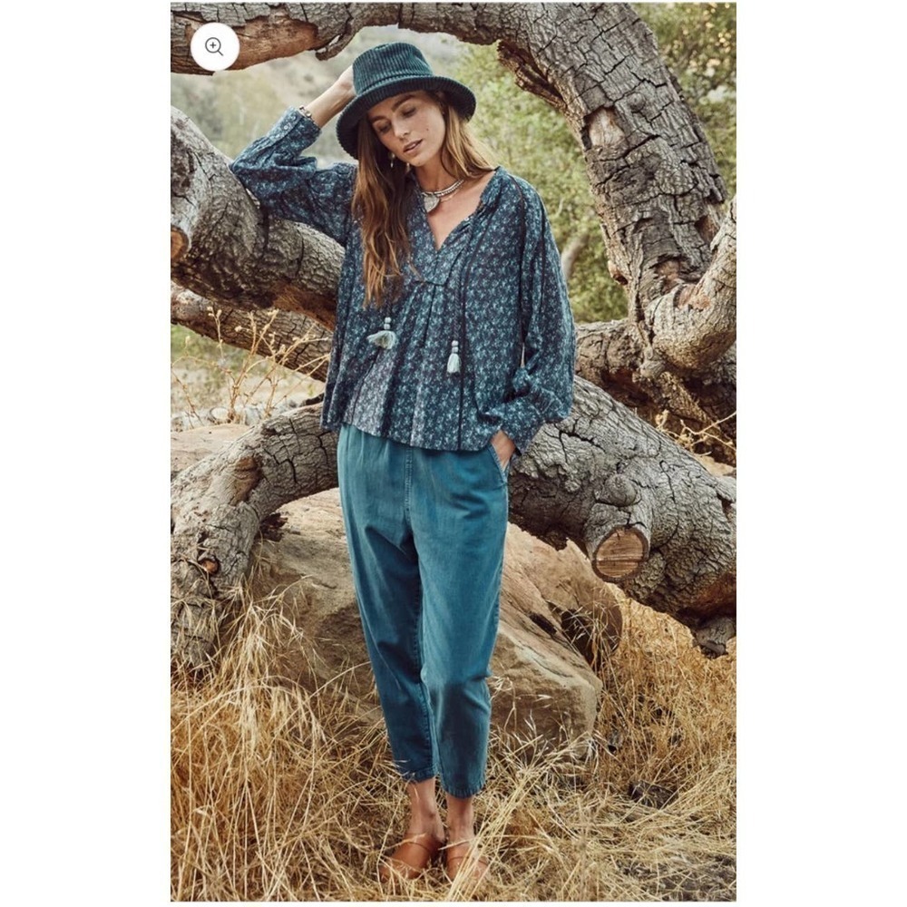 Joie Long Sleeve Dracha Printed Peasant Top Blouse Blue Women's Size S NWT